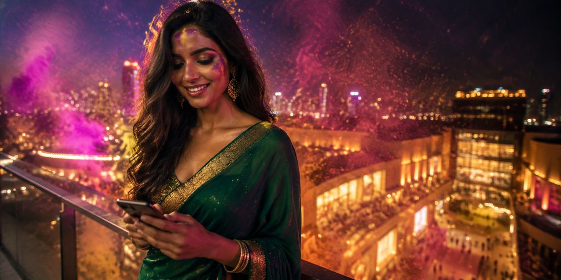 Lady enjoying mobile casino live betting in Delhi at night